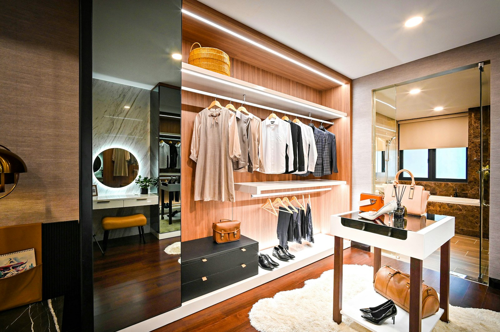 Bespoke dressing room with warm lighting