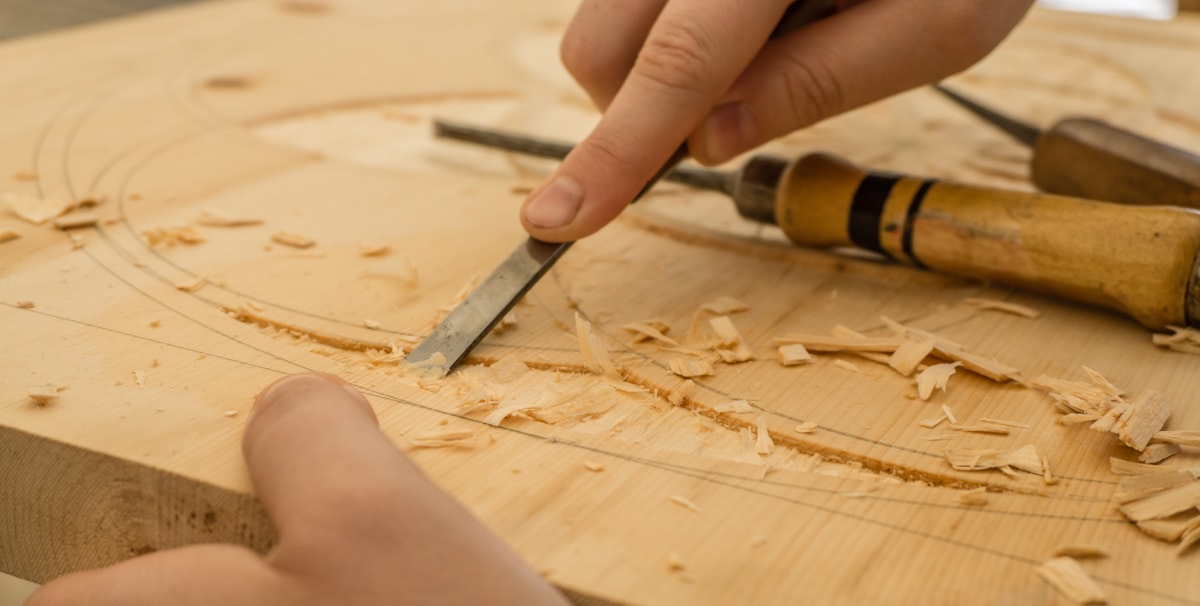 Hand chisel carving oak